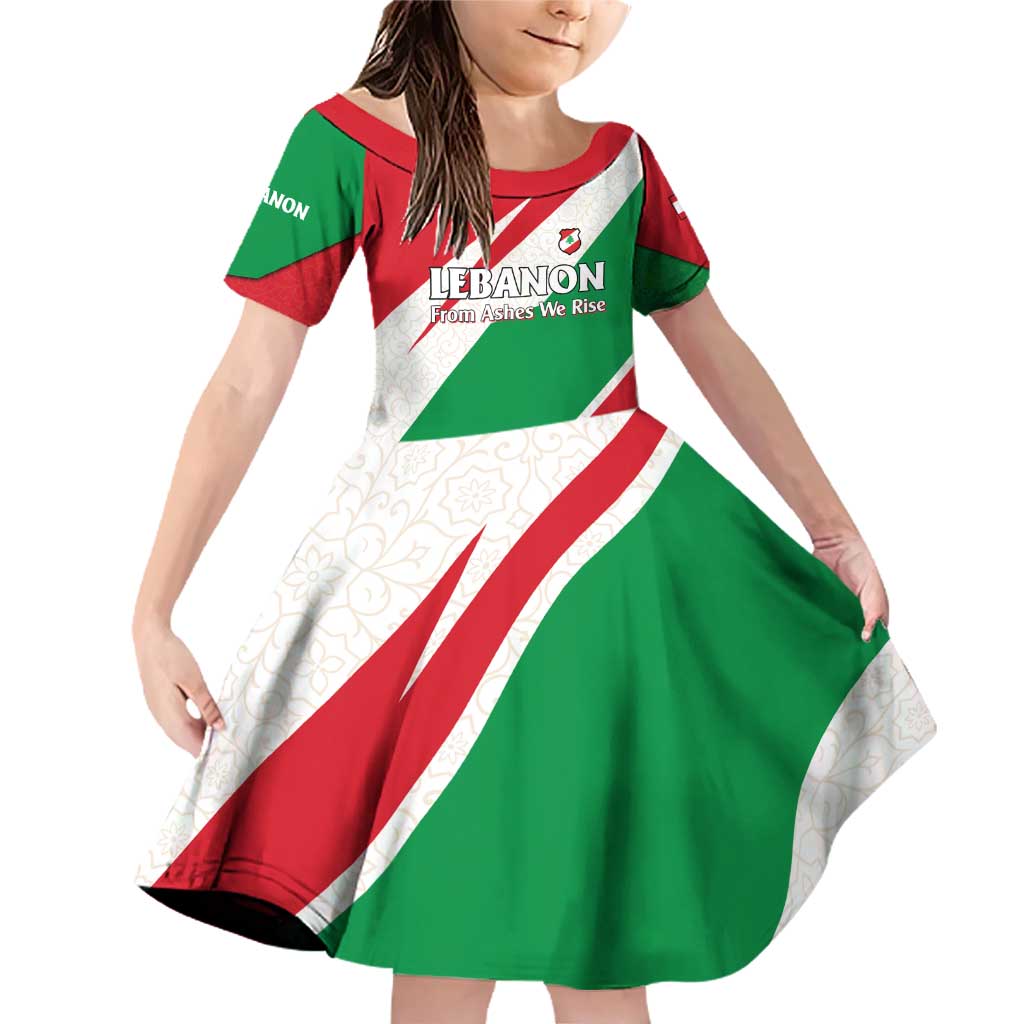 Lebanon Phoenix Family Matching Off Shoulder Short Dress and Hawaiian Shirt with Cedar Flag Colors and Inspirational Quote