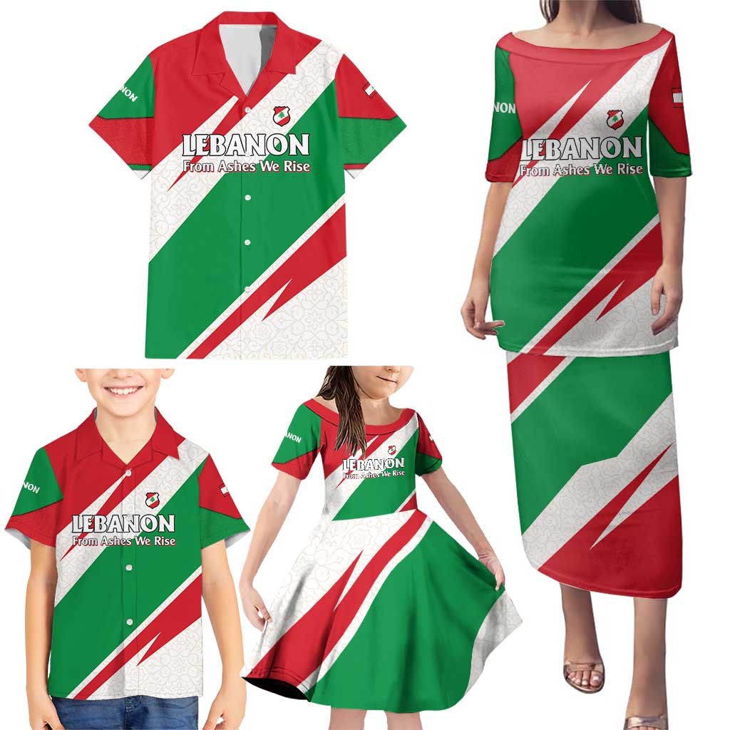 Lebanon Phoenix Family Matching Puletasi and Hawaiian Shirt with Cedar Flag Colors and Inspirational Quote