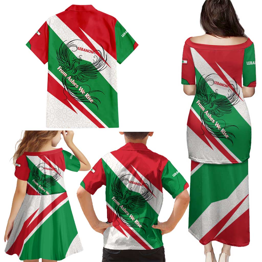Lebanon Phoenix Family Matching Puletasi and Hawaiian Shirt with Cedar Flag Colors and Inspirational Quote