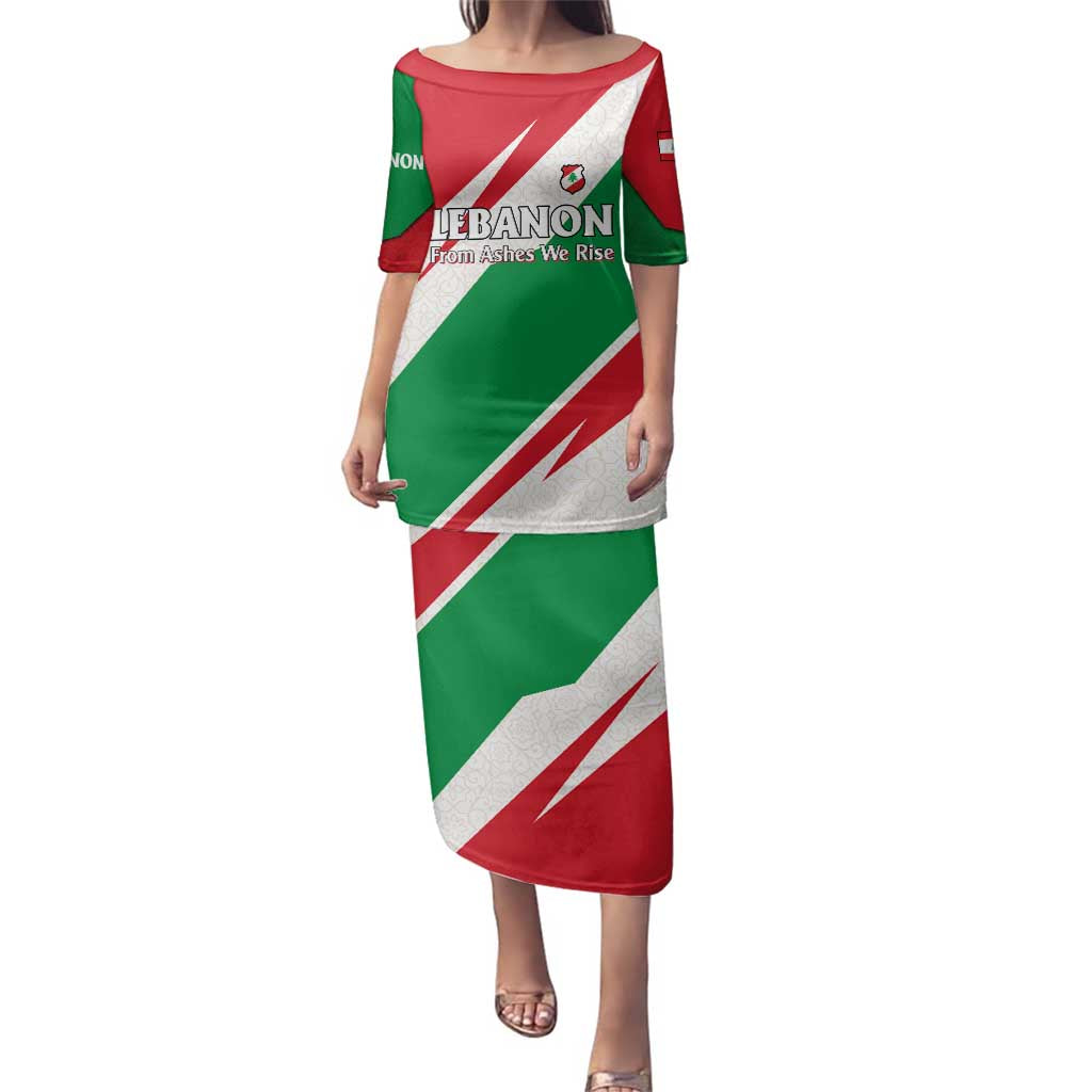 Lebanon Phoenix Family Matching Puletasi and Hawaiian Shirt with Cedar Flag Colors and Inspirational Quote