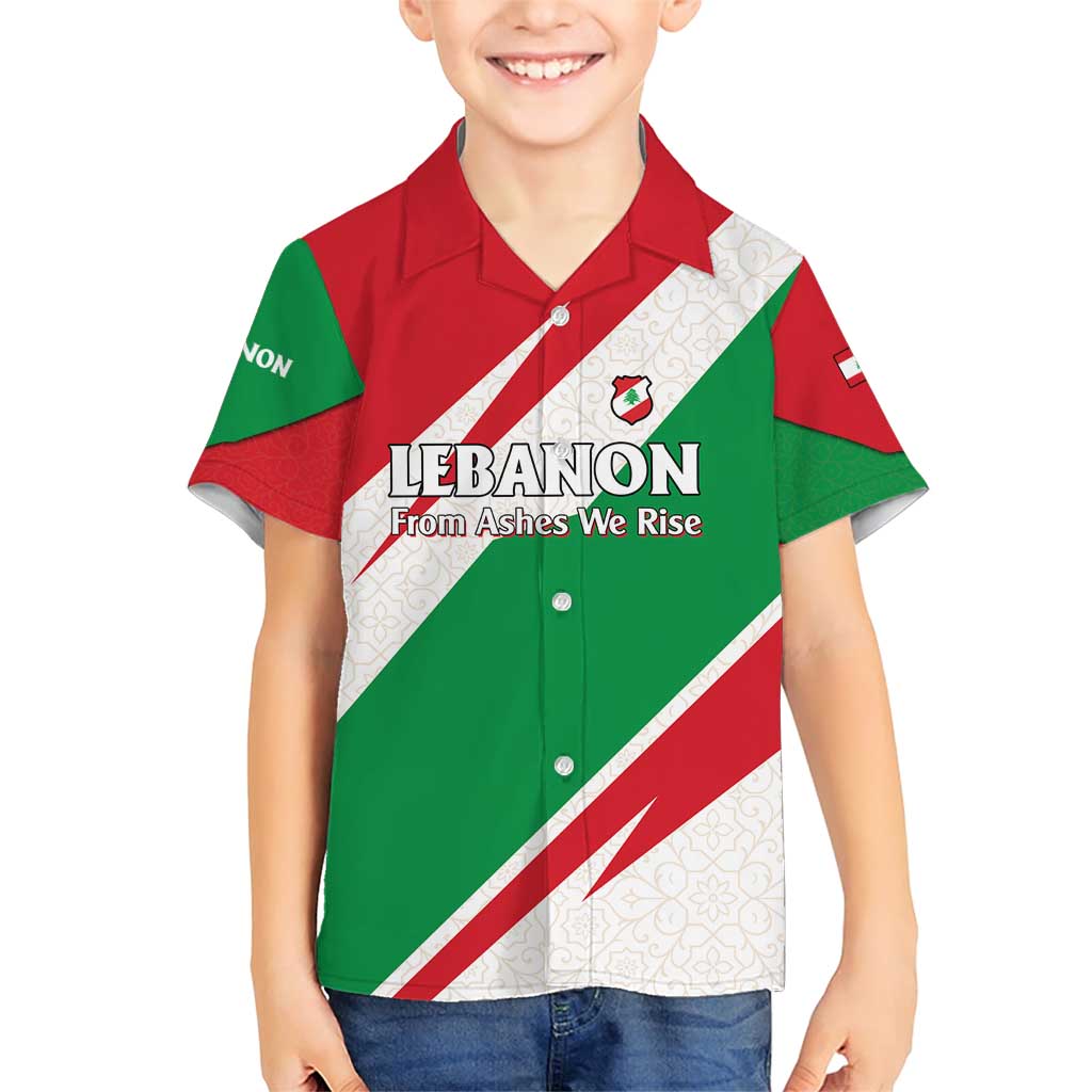 Lebanon Phoenix Family Matching Short Sleeve Bodycon Dress and Hawaiian Shirt with Cedar Flag Colors and Inspirational Quote