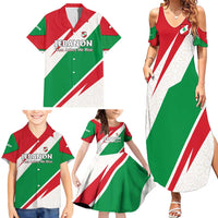 Lebanon Phoenix Family Matching Summer Maxi Dress and Hawaiian Shirt with Cedar Flag Colors and Inspirational Quote