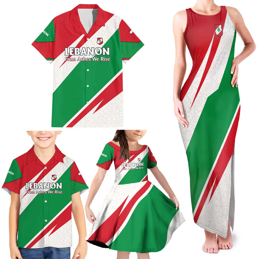 Lebanon Phoenix Family Matching Tank Maxi Dress and Hawaiian Shirt with Cedar Flag Colors and Inspirational Quote