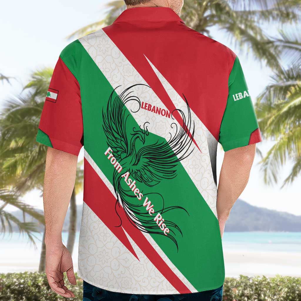 Lebanon Phoenix Hawaiian Shirt with Cedar Flag Colors and Inspirational Quote