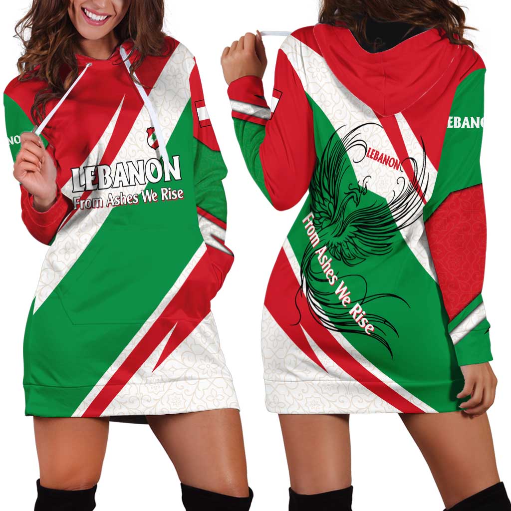 Lebanon Phoenix Hoodie Dress with Cedar Flag Colors and Inspirational Quote