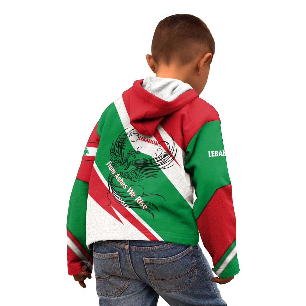 Lebanon Phoenix Kid Hoodie with Cedar Flag Colors and Inspirational Quote