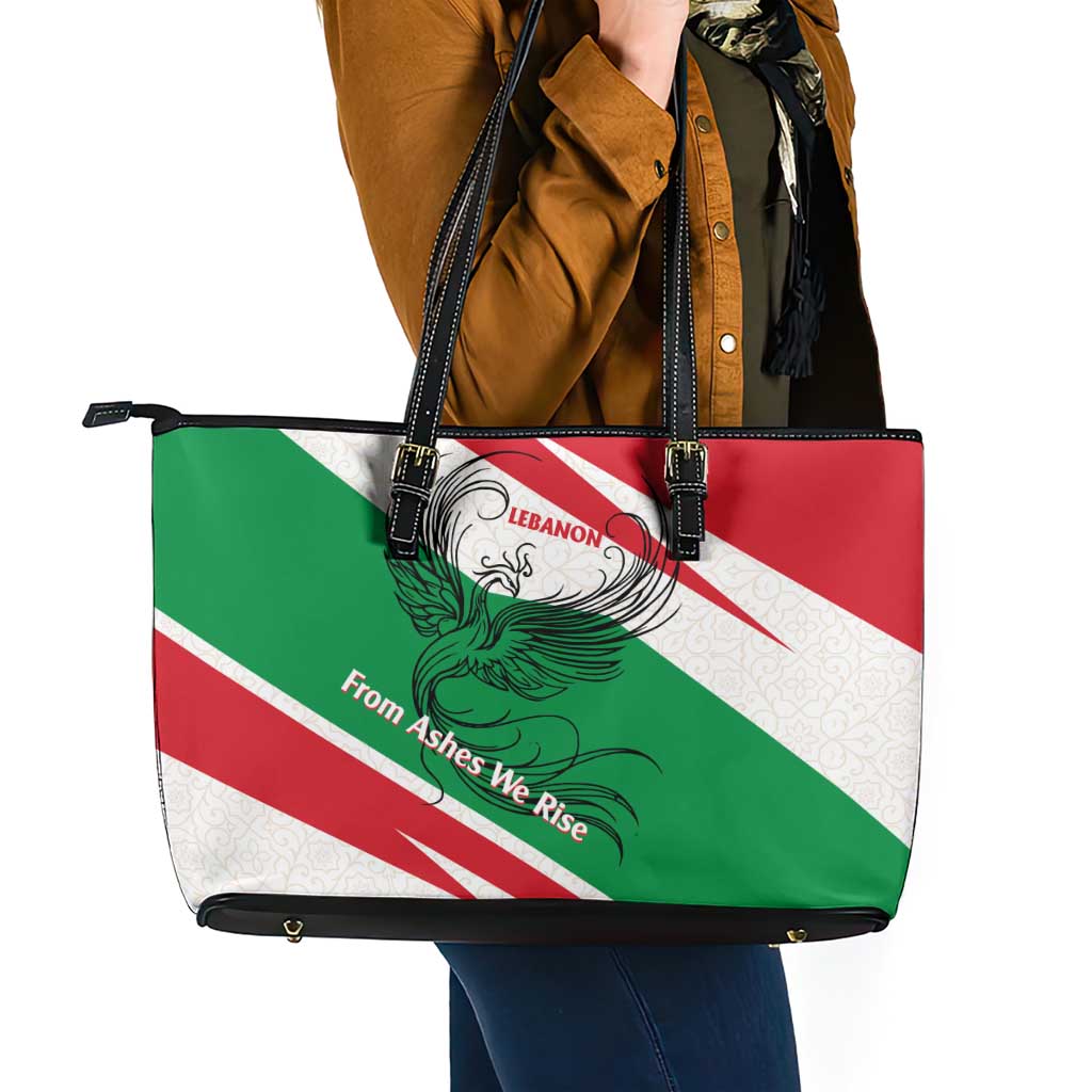Lebanon Phoenix Leather Tote Bag with Cedar Flag Colors and Inspirational Quote