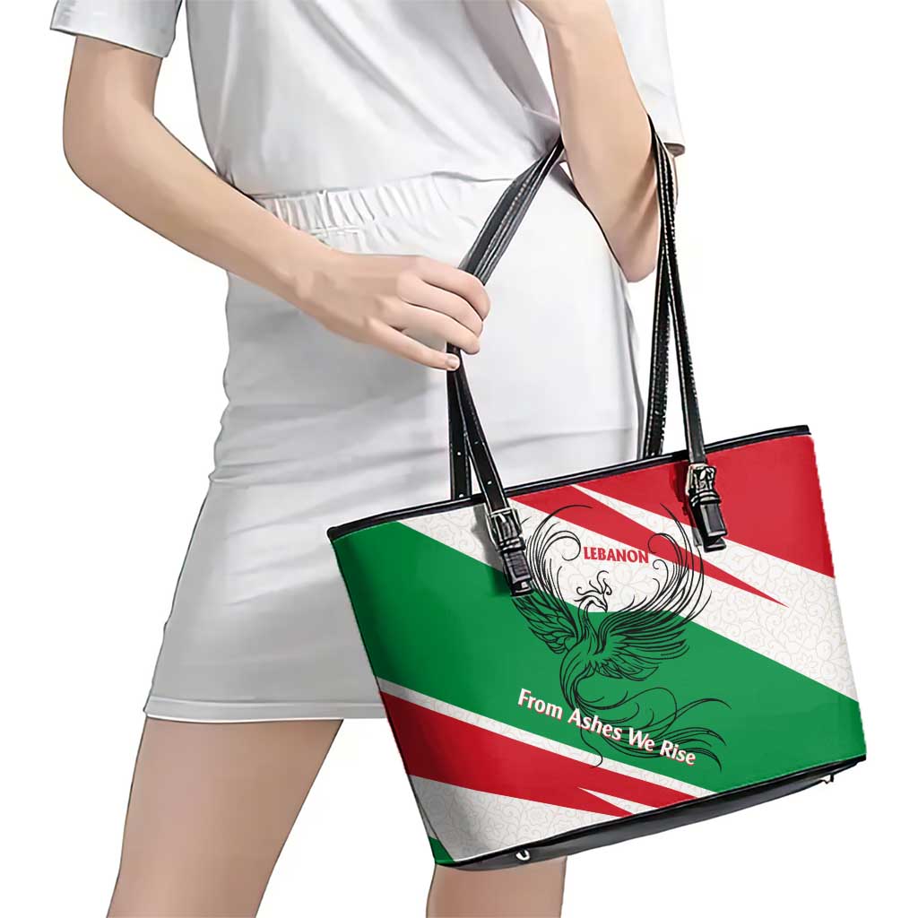 Lebanon Phoenix Leather Tote Bag with Cedar Flag Colors and Inspirational Quote