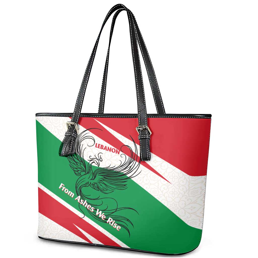 Lebanon Phoenix Leather Tote Bag with Cedar Flag Colors and Inspirational Quote