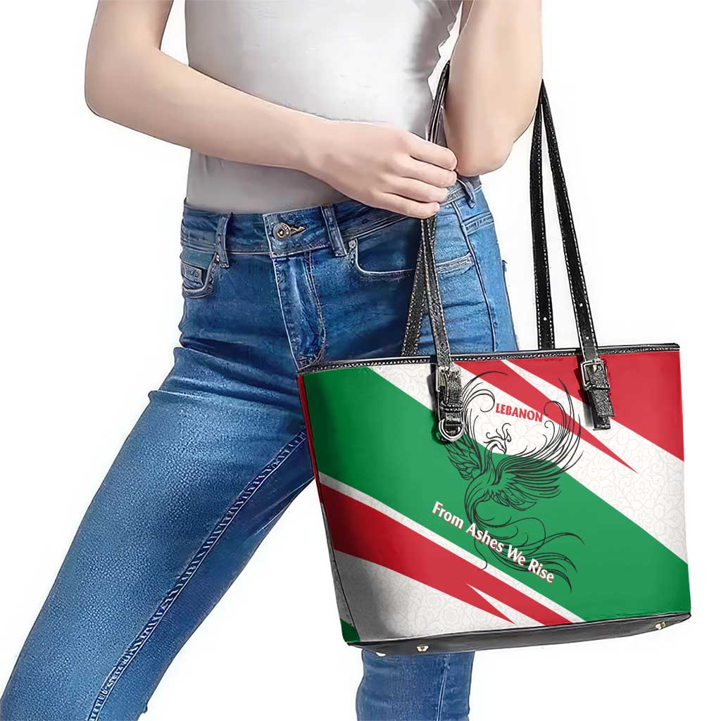 Lebanon Phoenix Leather Tote Bag with Cedar Flag Colors and Inspirational Quote