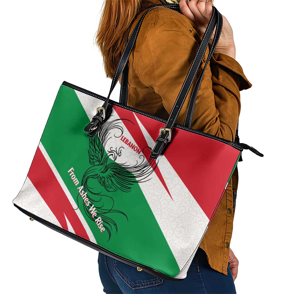 Lebanon Phoenix Leather Tote Bag with Cedar Flag Colors and Inspirational Quote