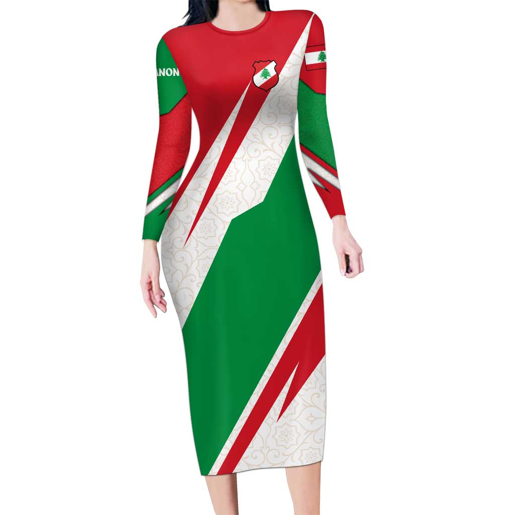 Lebanon Phoenix Long Sleeve Bodycon Dress with Cedar Flag Colors and Inspirational Quote