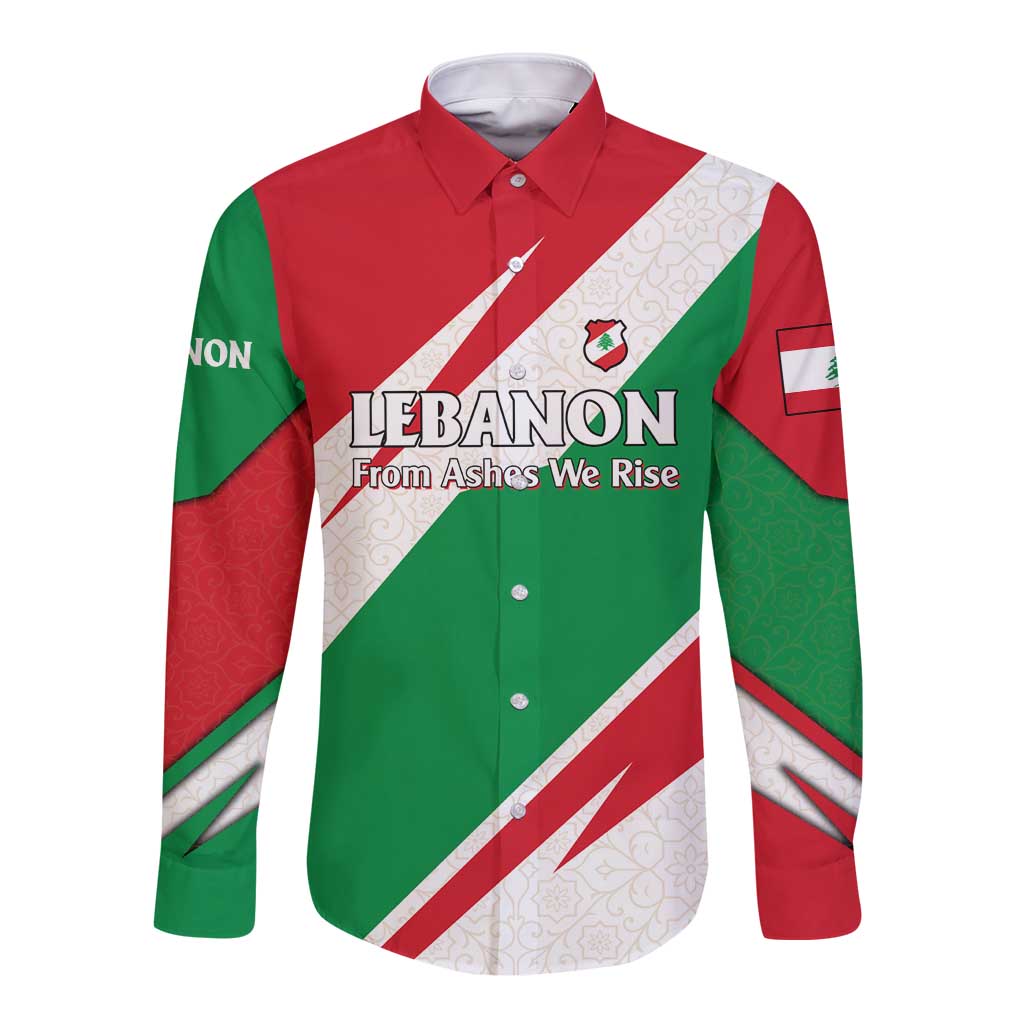 Lebanon Phoenix Long Sleeve Button Shirt with Cedar Flag Colors and Inspirational Quote