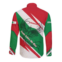 Lebanon Phoenix Long Sleeve Button Shirt with Cedar Flag Colors and Inspirational Quote