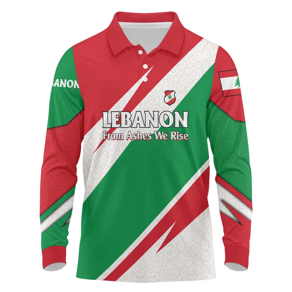 Lebanon Phoenix Long Sleeve Polo Shirt with Cedar Flag Colors and Inspirational Quote
