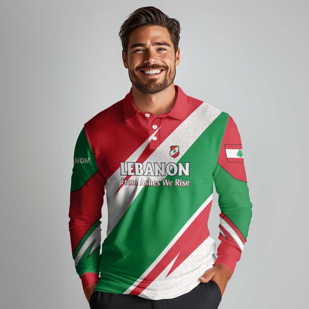 Lebanon Phoenix Long Sleeve Polo Shirt with Cedar Flag Colors and Inspirational Quote