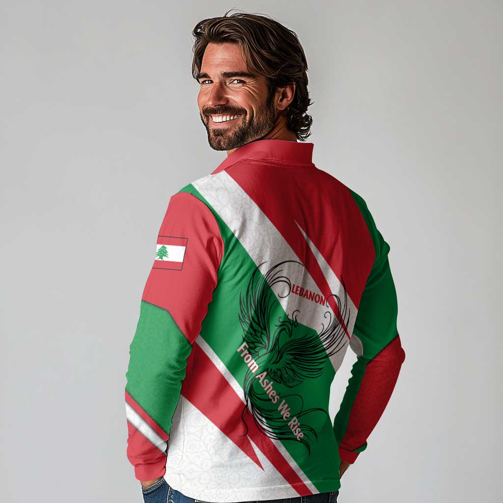Lebanon Phoenix Long Sleeve Polo Shirt with Cedar Flag Colors and Inspirational Quote