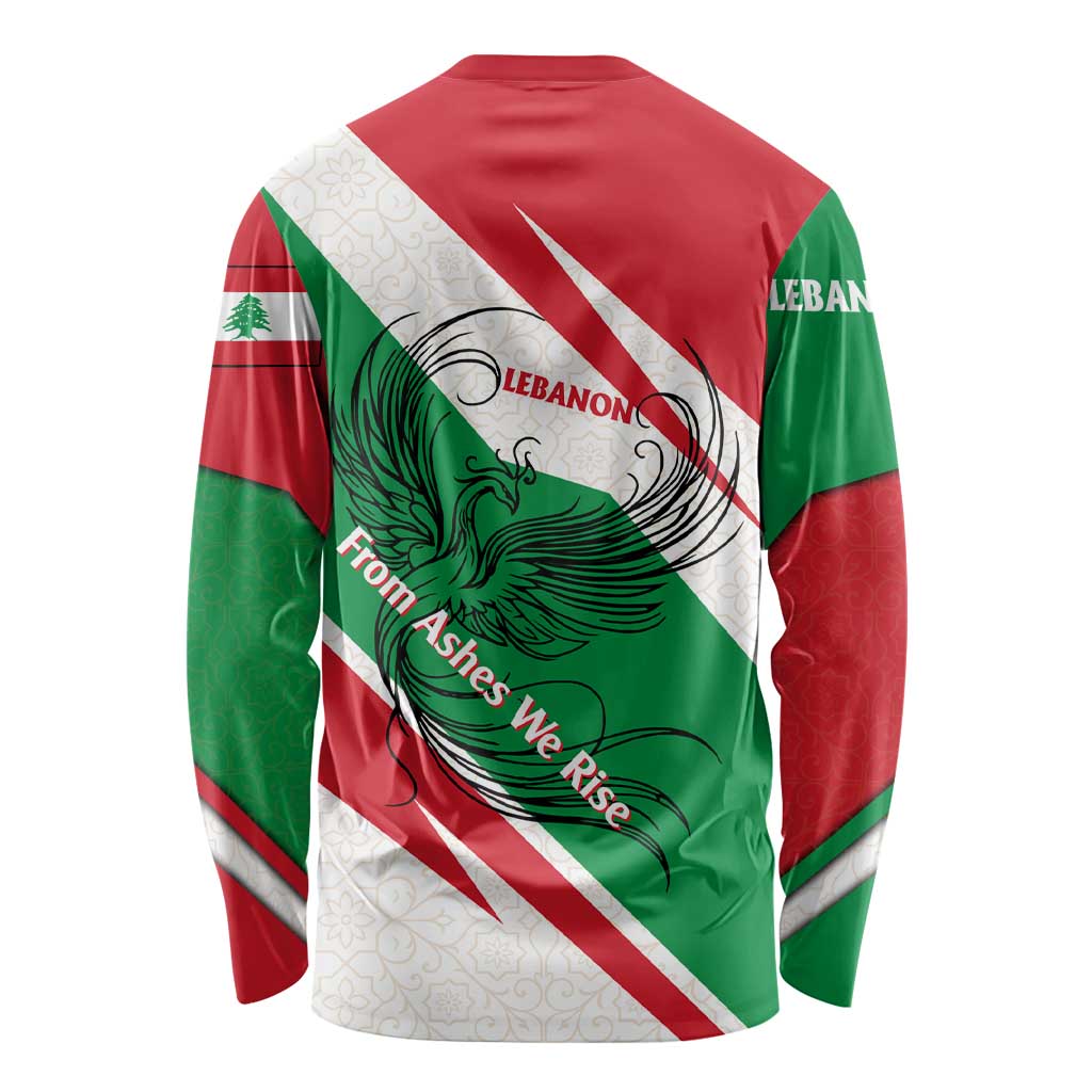 Lebanon Phoenix Long Sleeve Shirt with Cedar Flag Colors and Inspirational Quote
