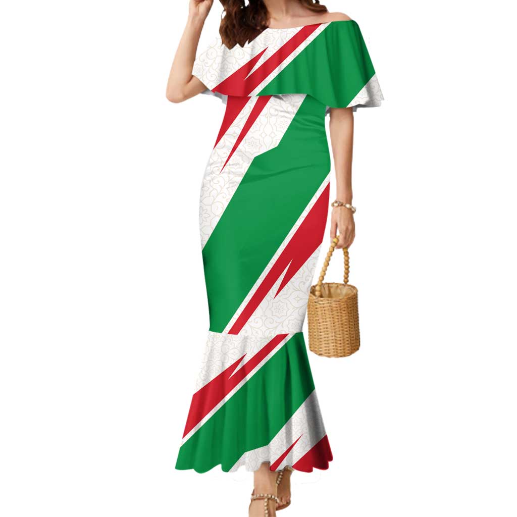 Lebanon Phoenix Mermaid Dress with Cedar Flag Colors and Inspirational Quote