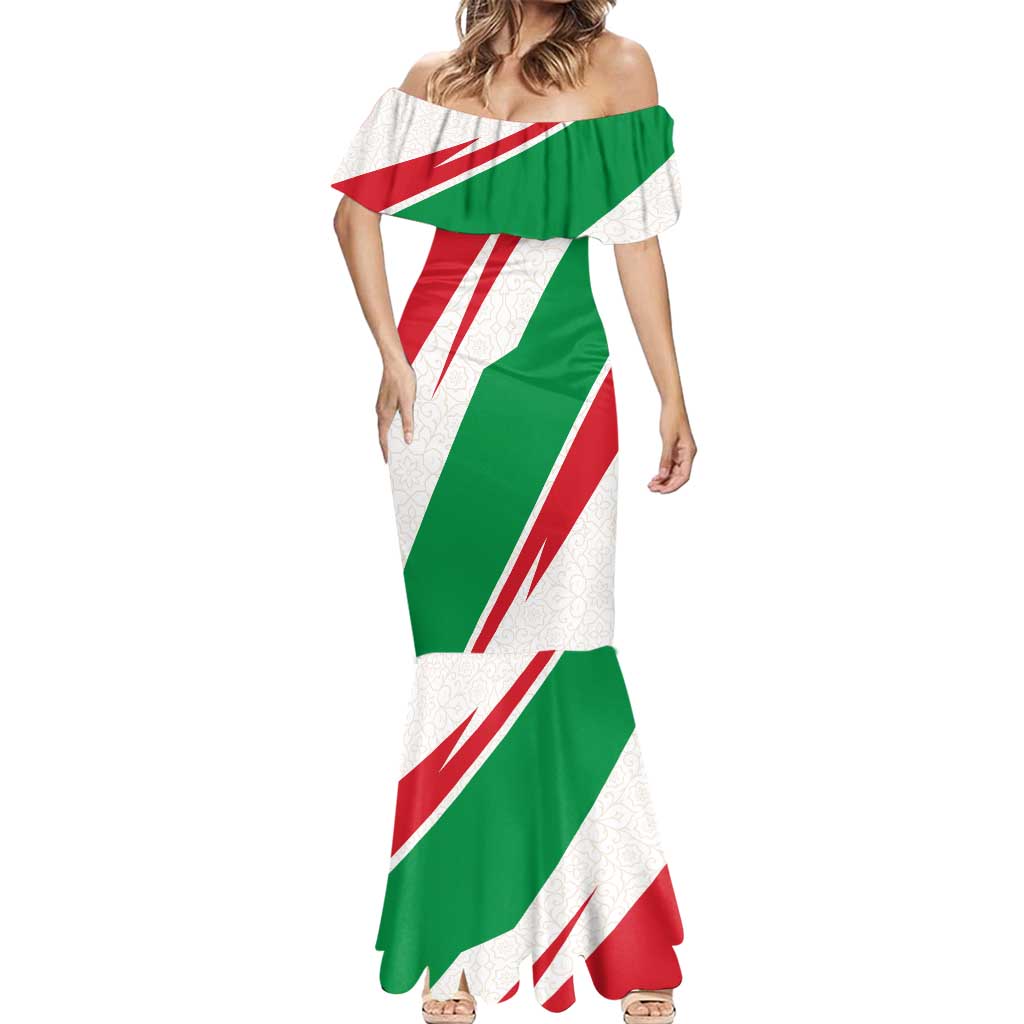 Lebanon Phoenix Mermaid Dress with Cedar Flag Colors and Inspirational Quote