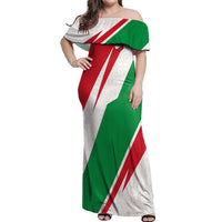 Lebanon Phoenix Off Shoulder Maxi Dress with Cedar Flag Colors and Inspirational Quote