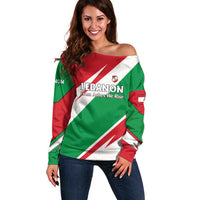 Lebanon Phoenix Off Shoulder Sweater with Cedar Flag Colors and Inspirational Quote
