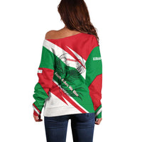 Lebanon Phoenix Off Shoulder Sweater with Cedar Flag Colors and Inspirational Quote