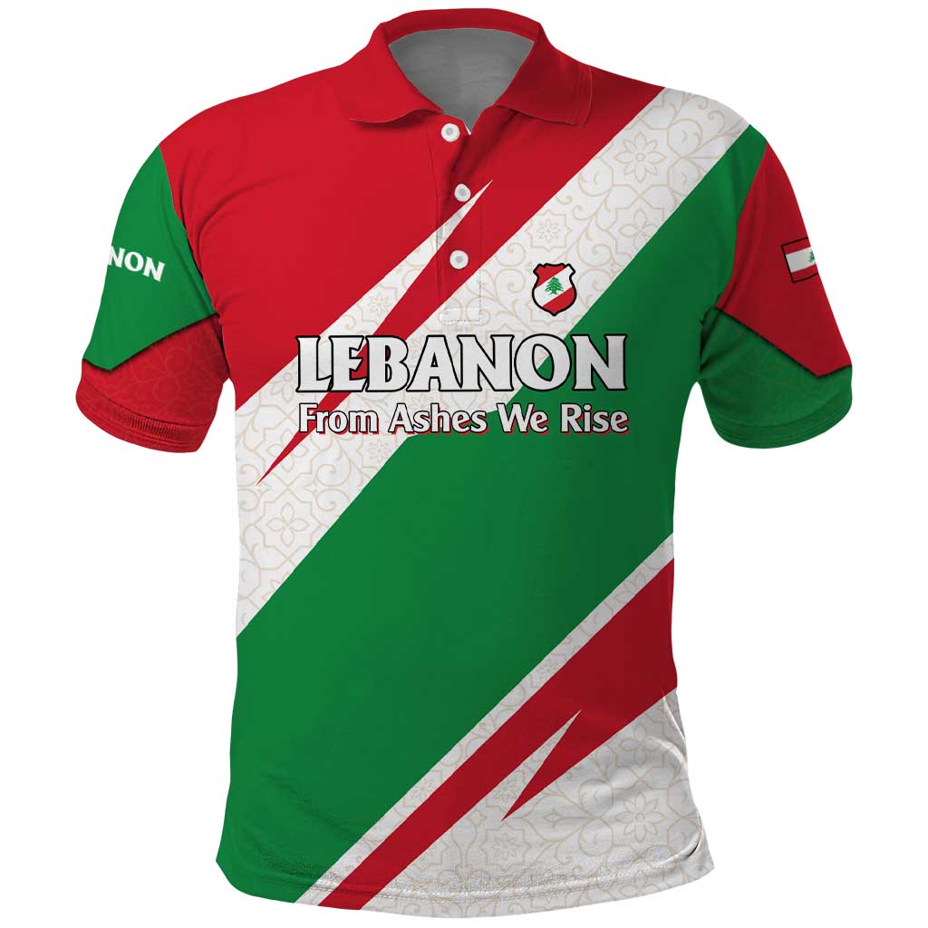Lebanon Phoenix Polo Shirt with Cedar Flag Colors and Inspirational Quote