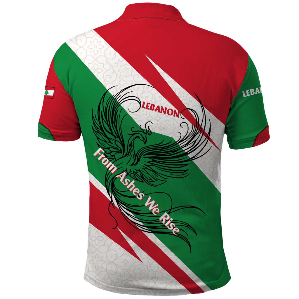 Lebanon Phoenix Polo Shirt with Cedar Flag Colors and Inspirational Quote