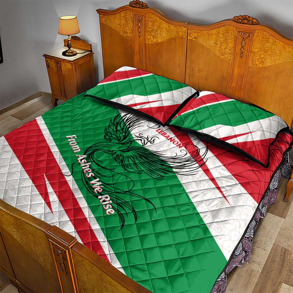 Lebanon Phoenix Quilt Bed Set with Cedar Flag Colors and Inspirational Quote