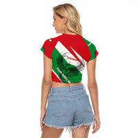 Lebanon Phoenix Raglan Cropped T Shirt with Cedar Flag Colors and Inspirational Quote