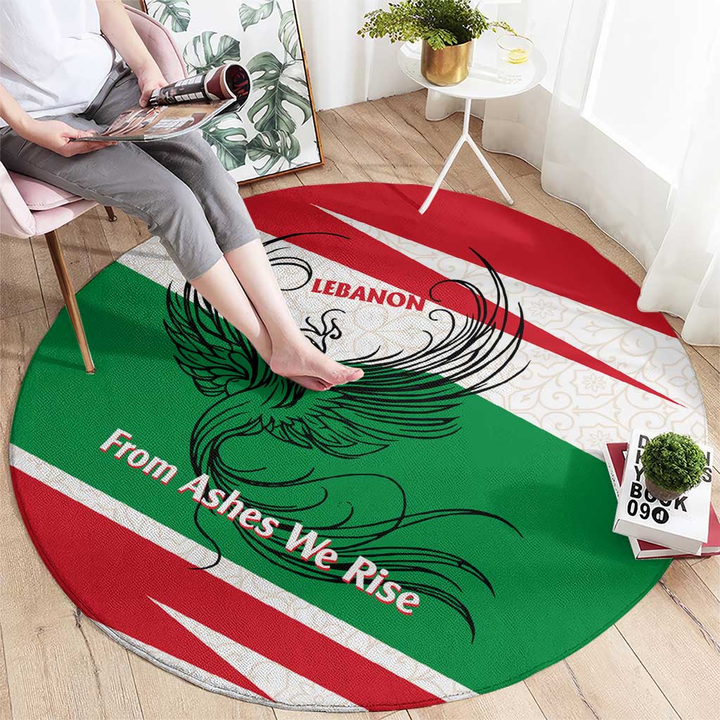 Lebanon Phoenix Round Carpet with Cedar Flag Colors and Inspirational Quote