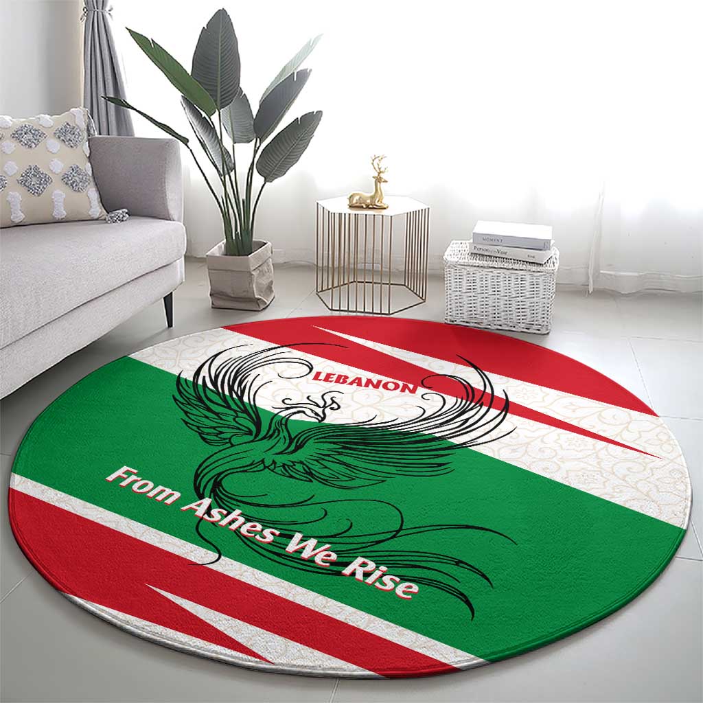 Lebanon Phoenix Round Carpet with Cedar Flag Colors and Inspirational Quote