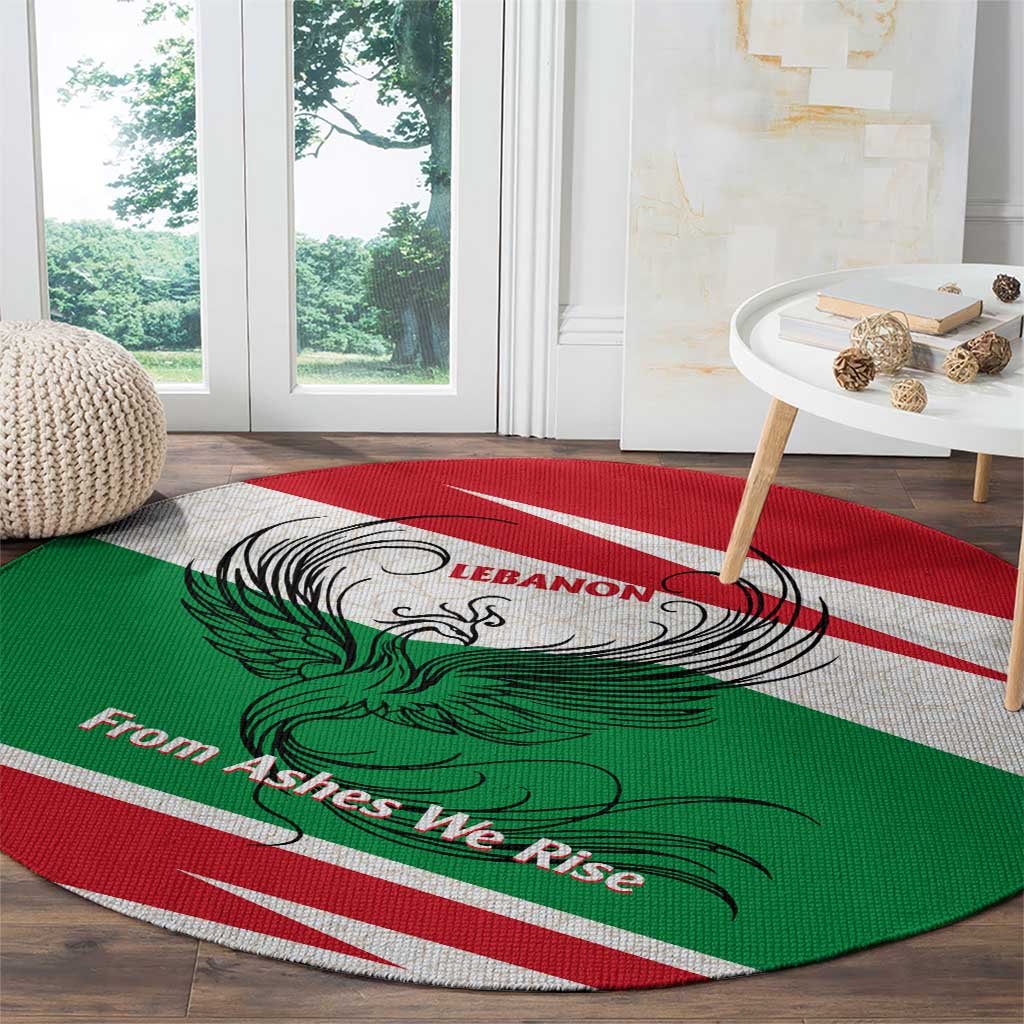 Lebanon Phoenix Round Carpet with Cedar Flag Colors and Inspirational Quote