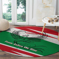 Lebanon Phoenix Round Carpet with Cedar Flag Colors and Inspirational Quote