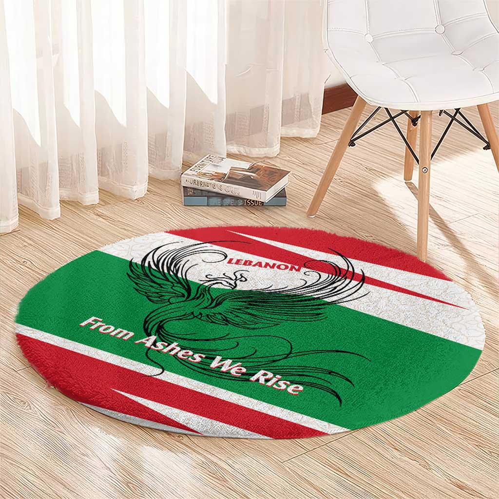 Lebanon Phoenix Round Carpet with Cedar Flag Colors and Inspirational Quote