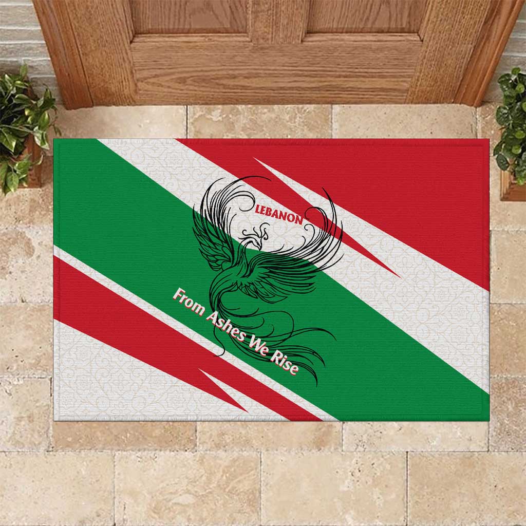Lebanon Phoenix Rubber Doormat with Cedar Flag Colors and Inspirational Quote