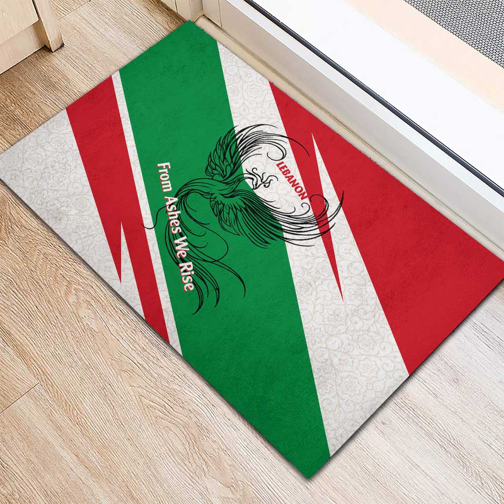 Lebanon Phoenix Rubber Doormat with Cedar Flag Colors and Inspirational Quote