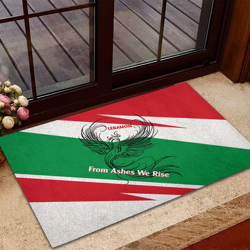 Lebanon Phoenix Rubber Doormat with Cedar Flag Colors and Inspirational Quote