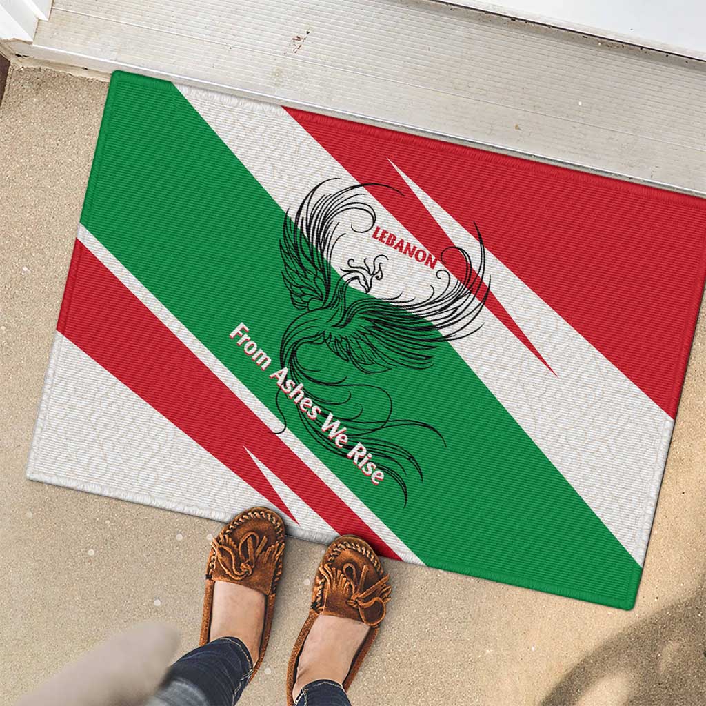Lebanon Phoenix Rubber Doormat with Cedar Flag Colors and Inspirational Quote