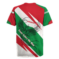 Lebanon Phoenix Rugby Jersey with Cedar Flag Colors and Inspirational Quote