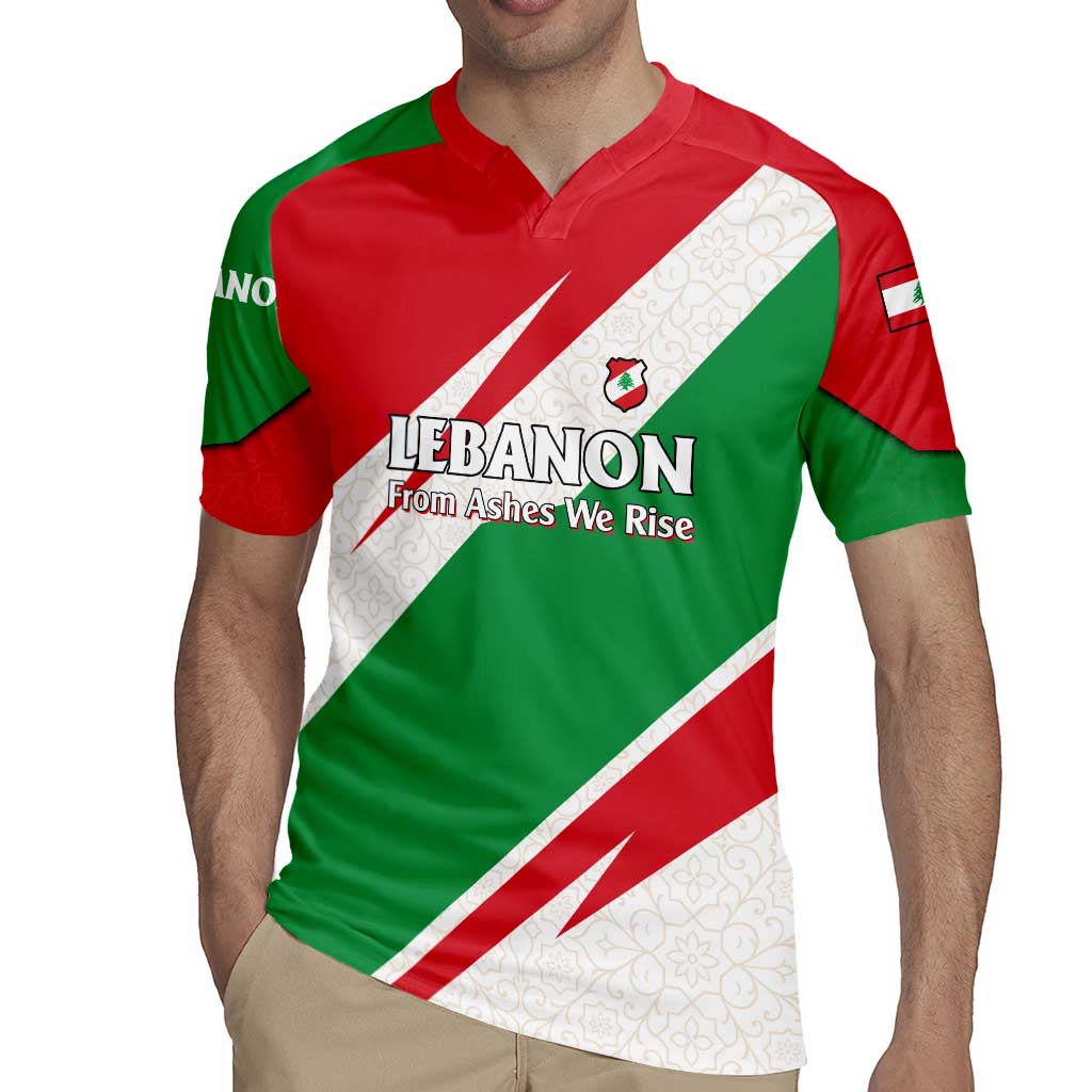 Lebanon Phoenix Rugby Jersey with Cedar Flag Colors and Inspirational Quote