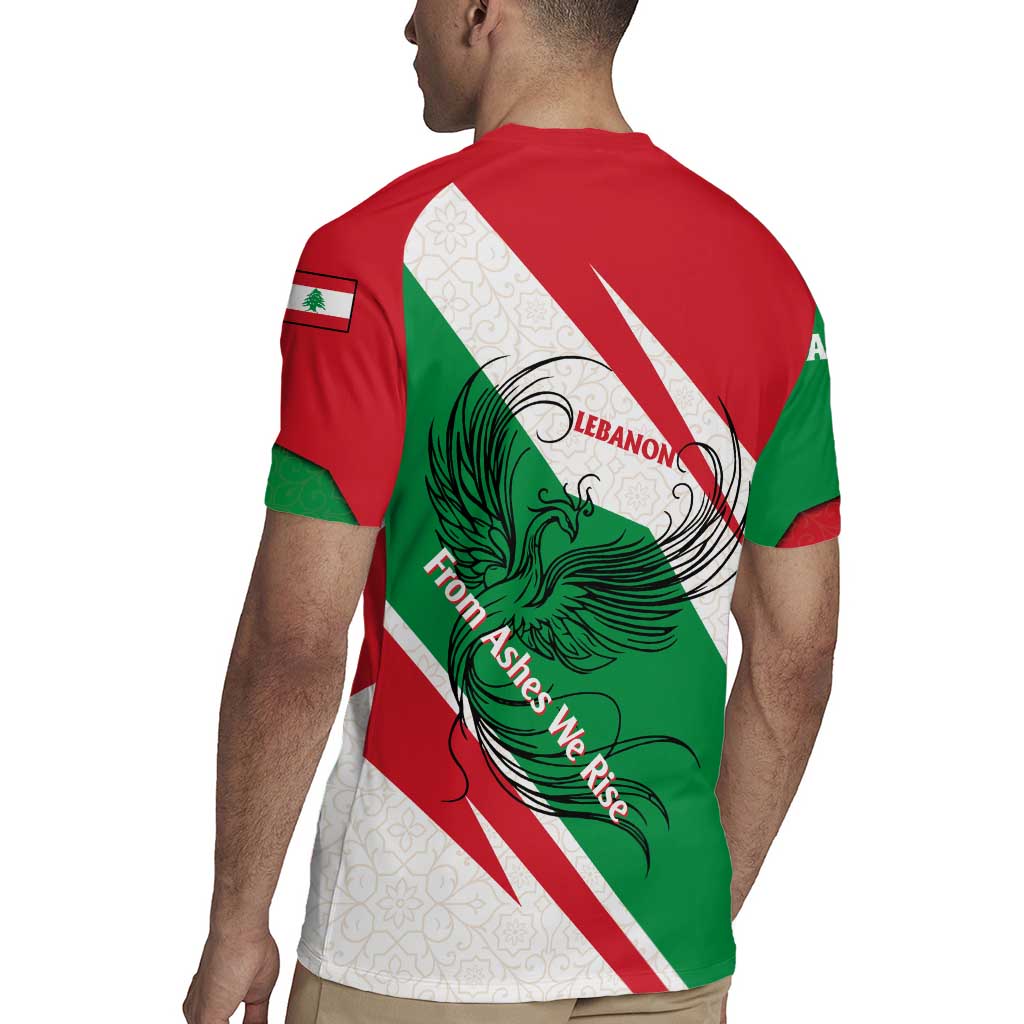 Lebanon Phoenix Rugby Jersey with Cedar Flag Colors and Inspirational Quote