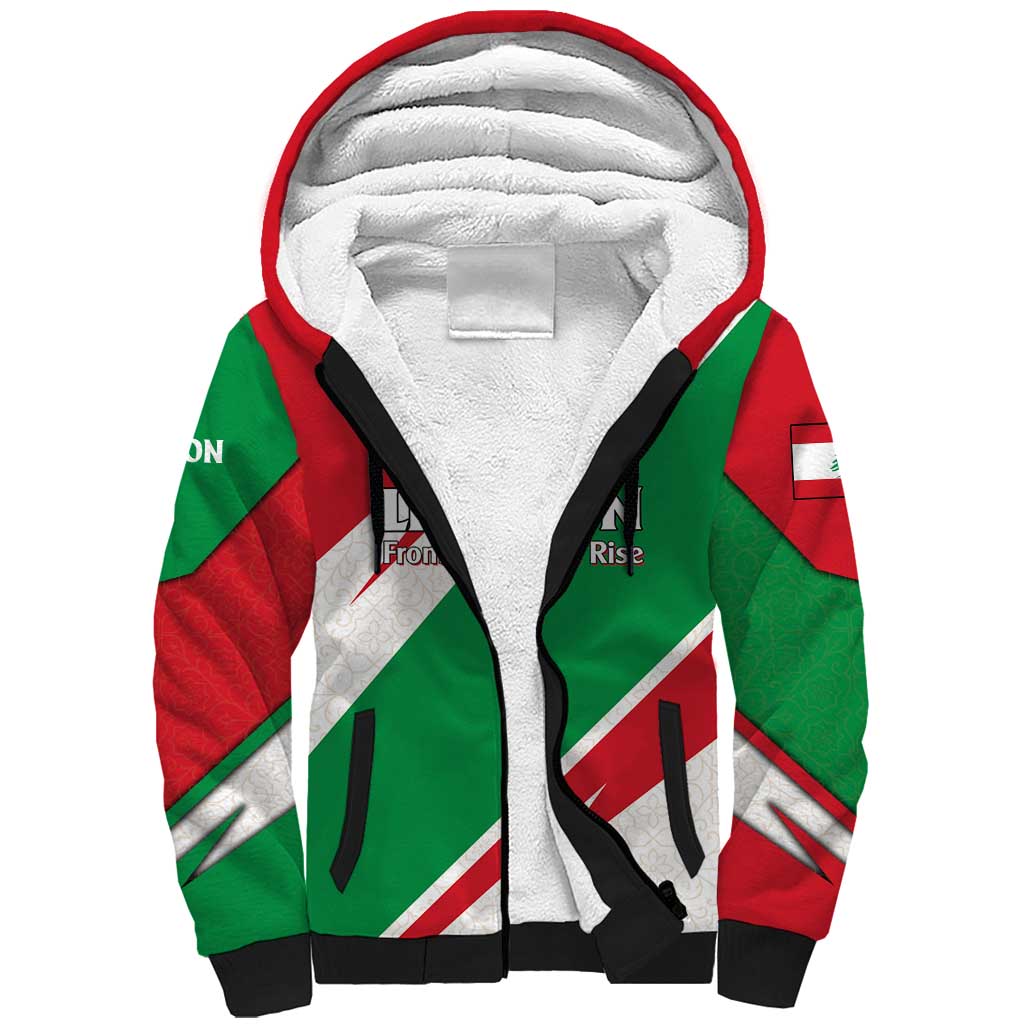 Lebanon Phoenix Sherpa Hoodie with Cedar Flag Colors and Inspirational Quote