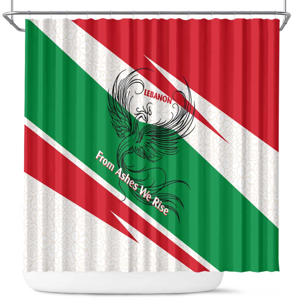 Lebanon Phoenix Shower Curtain with Cedar Flag Colors and Inspirational Quote