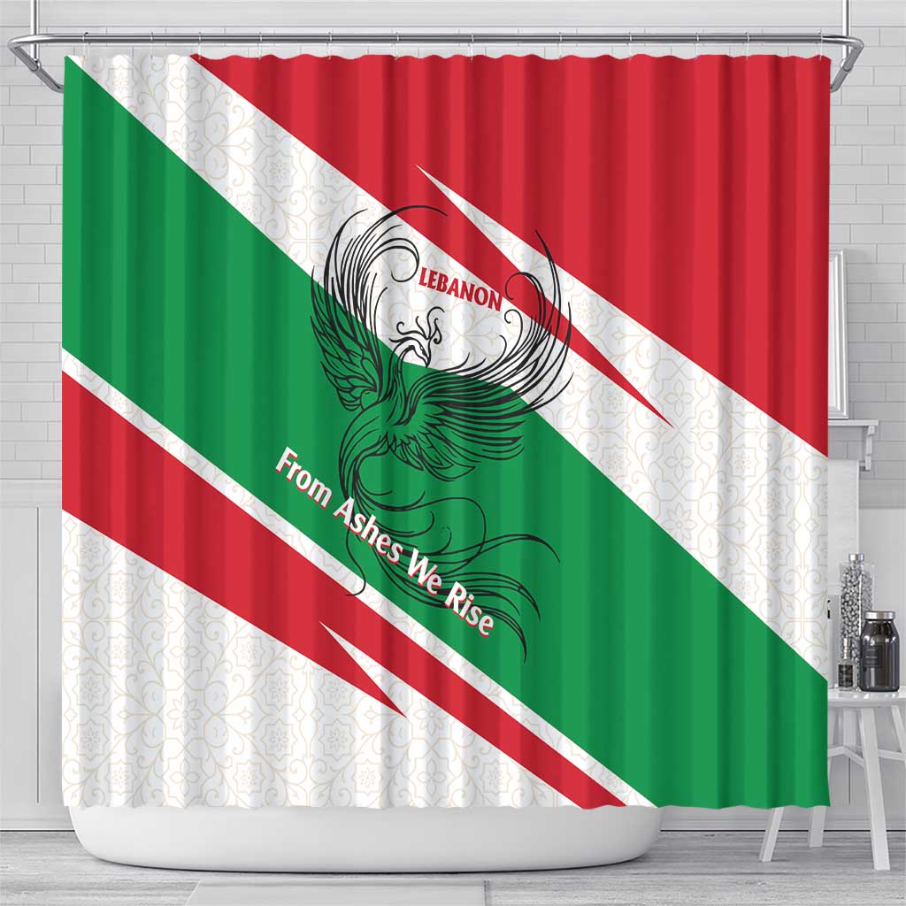 Lebanon Phoenix Shower Curtain with Cedar Flag Colors and Inspirational Quote