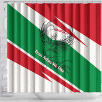Lebanon Phoenix Shower Curtain with Cedar Flag Colors and Inspirational Quote