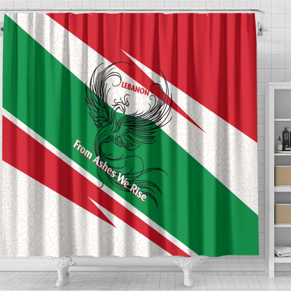 Lebanon Phoenix Shower Curtain with Cedar Flag Colors and Inspirational Quote