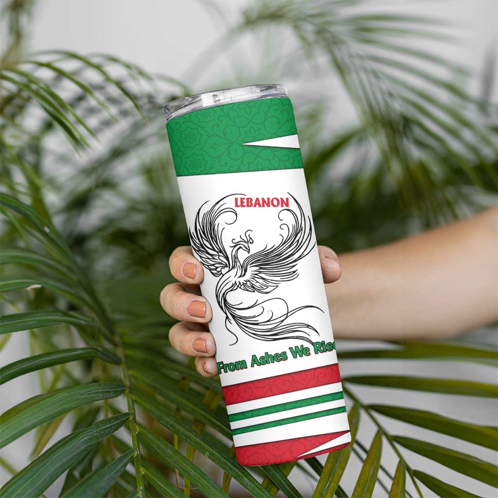 Lebanon Phoenix Skinny Tumbler with Cedar Flag Colors and Inspirational Quote