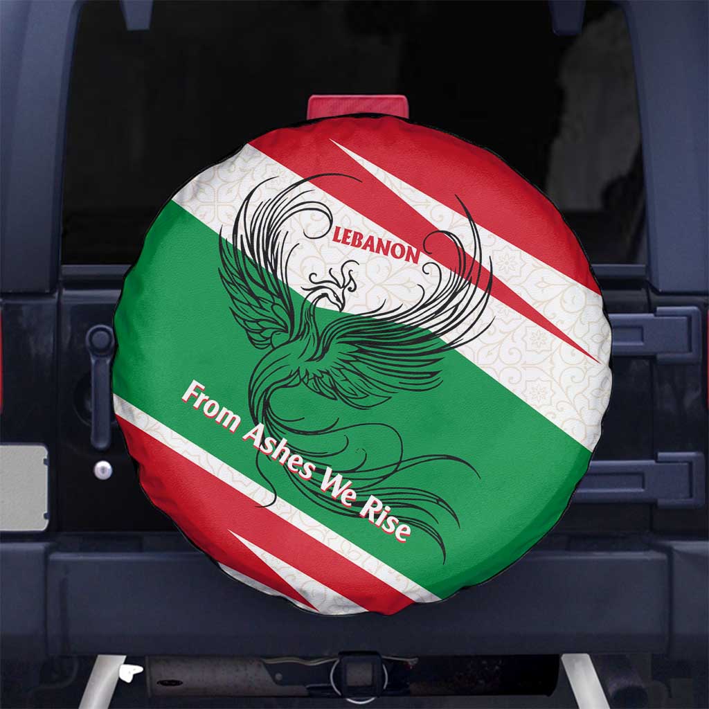 Lebanon Phoenix Spare Tire Cover with Cedar Flag Colors and Inspirational Quote